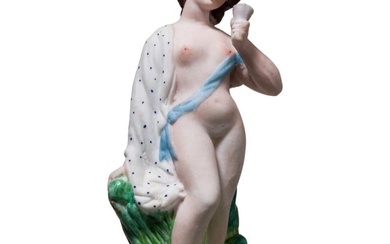 A very rare erotic porcelain figure of a lady, Russian private manufacturer, mid-19th century