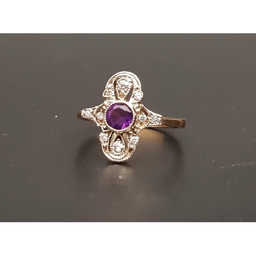ART DECO STYLE AMETHYST AND DIAMOND PLAQUE RING the central ...