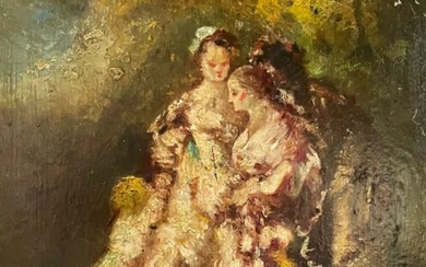 Adolphe Monticelli (1824-1886) - Conversation dans le parc : deux Femmes et un enfant dans la nature