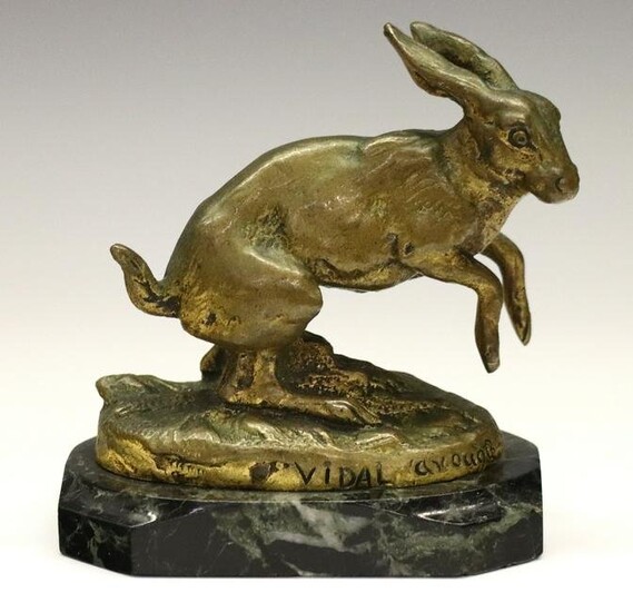After L. Vidal Bronze Hare Sculpture
