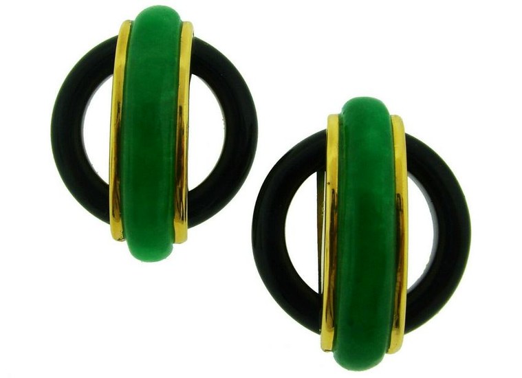 Aldo Cipullo Yellow Gold EARRINGS with Jade and Black