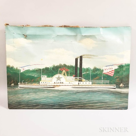 American School, Late 19th Century Portrait of the Sidewheeler Alida. Unsigned, the vessel sailing right to left, ide...