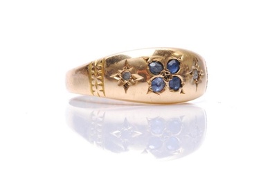 An 18ct hallmarked sapphire and diamond six stone ring, four...