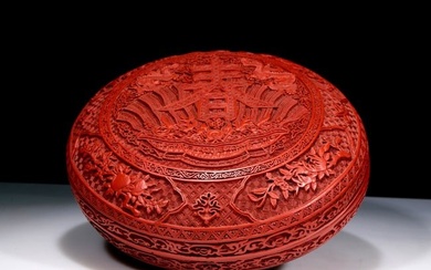 An Exquisite Cinnabar-Lacquer 'Flower& Dragon' Box