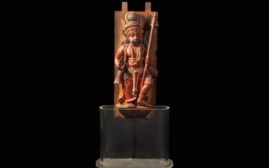 An Indian carved and painted wood figure 印度繪木神像