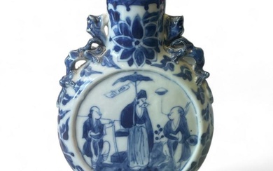 An Oriental blue and white moon flask with dragon handles...