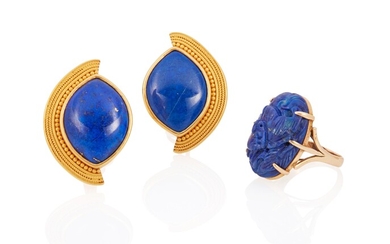 An assembled set of lapis lazuli jewelry