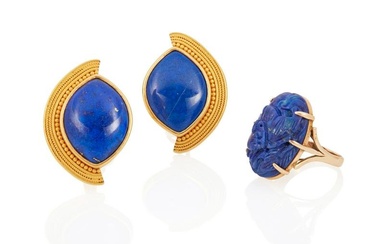 An assembled set of lapis lazuli jewelry