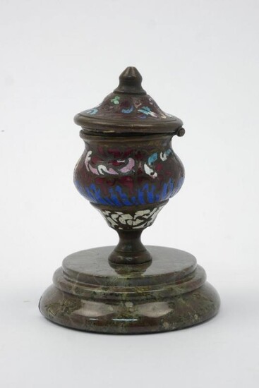 An bronze & enamelled inkwell, 19th century,...