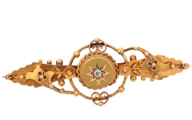 An early 20th century 15ct gold diamond openwork bar brooch,...