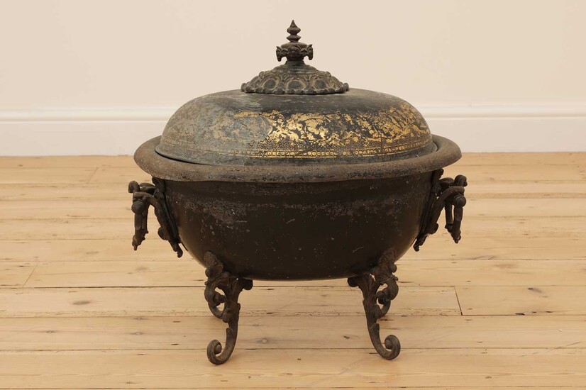 An ebonised and parcel-gilt toleware wine cooler