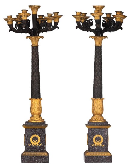 An imposing pair of Charles X style candelabras, in the manner of Thomire, H 90 cm