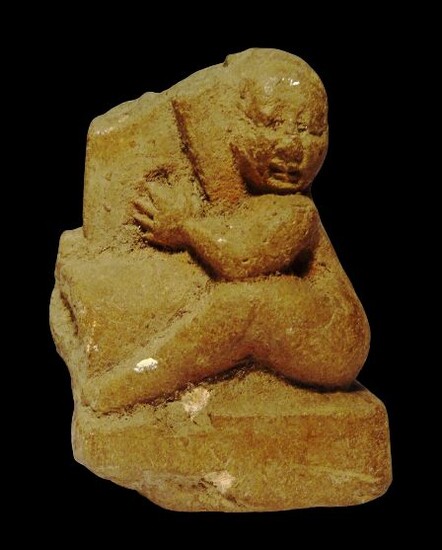 Ancient Egypt, Greco–Roman Period Terracotta - Ithyphallic statue of God Bes - Ptolemaic period