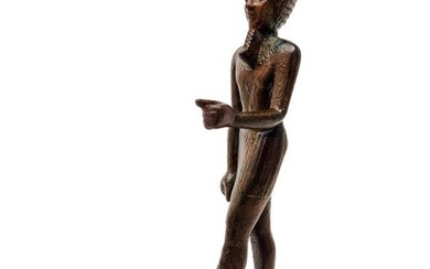 Ancient Egyptian Bronze Figure of Neferhotep - Ex. G. Maspero; Ex. Maguid Sameda w/original handwritten COA - 18×2.5×5 cm