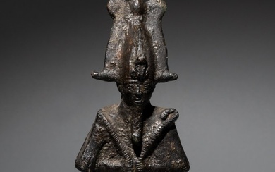 Ancient Egyptian Bronze Osiris God. Late Period, 664 - 323 BC. 11.5 cm H.