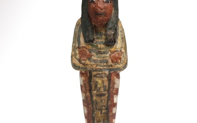 Ancient Egyptian Wood Painted Shabti for the Lady of the House, Chantress of Amun