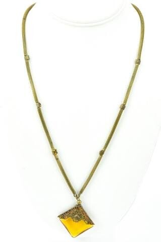 Antique C 1920s Czech Style Citrine Glass Necklace