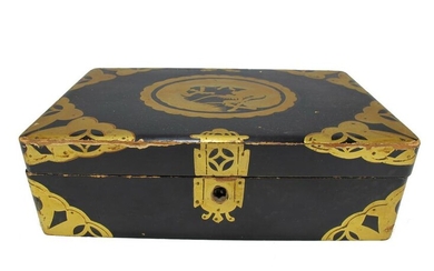 Antique Japanese black & gilt wood box