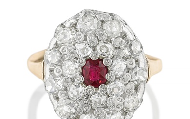 Antique Oval Ruby and Diamond Ring
