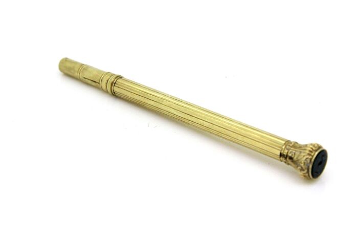 Antique Victorian case with dip pen and mechanical pencil- .625 (15 kt) gold - Francis Mordan, London - U.K. - Mid 19th century
