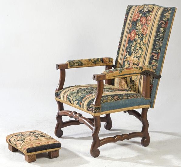 Armchair with folding backrest, Louis XIII style with