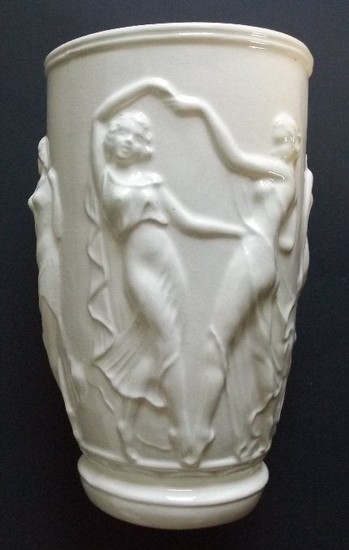 Art Deco Porcelain Vase, Relief Dancing Girls 1920s-30s