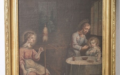 Artiste inconnu (probablement XVIIe/XVIIIe siècle), représentation de la Sainte Famille, huile/nature, env. 72 x 63...