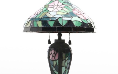 Arts and Crafts Style Slag Glass Table Lamp, Late 20th-Early 21st Century