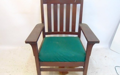Arts & crafts mahogany armchair, mission chair is 31.5" wide, 23.75" deep, height is 40", seat is