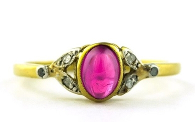 Authentic Antique - 18 kt. Yellow gold - Ring Ruby - Diamond