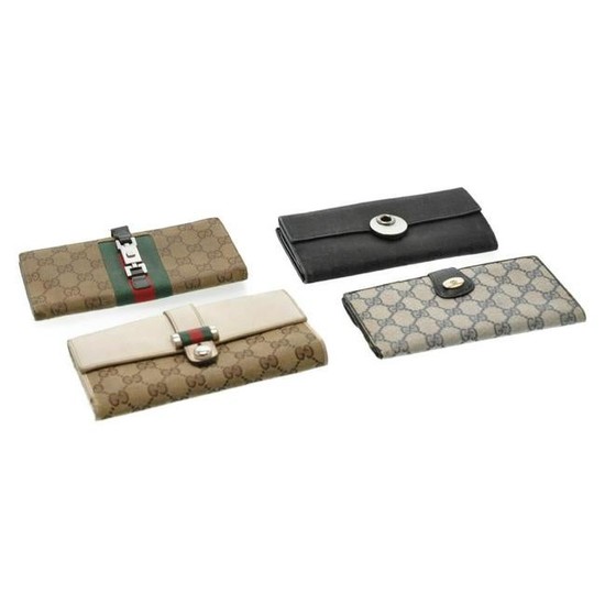Authentic Gucci Gg Canvas Long Wallet Leather 4Set