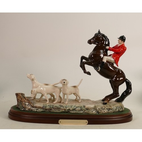 Beswick tableau "Tally Ho": Huntsman on rearing horse with t...