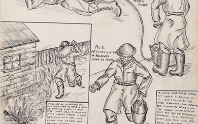 British School, early/mid-20th century- How to deal with an incendiary bomb; pen on paper, 38 x 27.6 cm