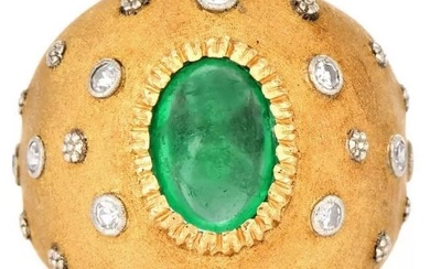 Buccellati Diamond Cabochon Emerald 18K Gold Dome Ring