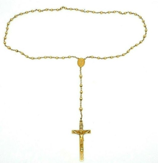 C 1957 10K Yellow Gold Holy Rosary Jesus Cross Pendant
