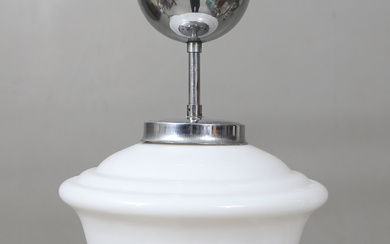 CEILING LAMP, glass and chromed metal, 1940/50s, height approx. 28 cm.