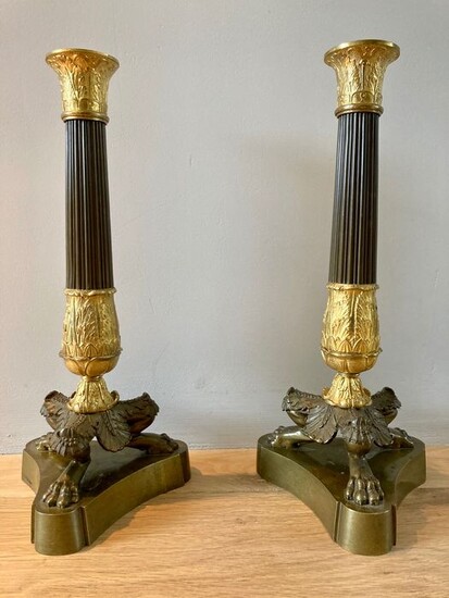 Candlestick (2) - Empire - Bronze (patinated), Ormolu - 19th century