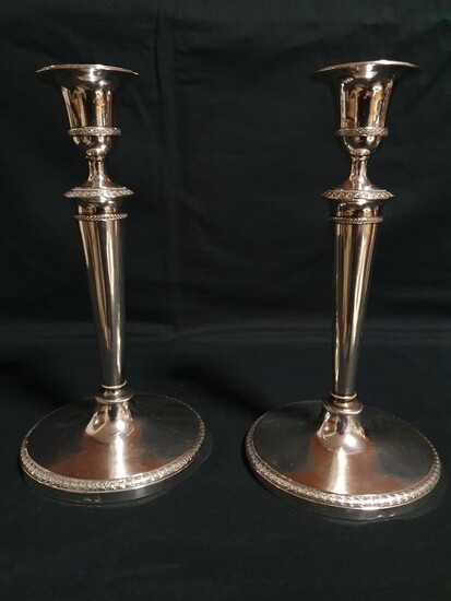 Candlestick, Pair of candlesticks-Kingdom of Lombardy-Veneto-city of Milan (2) - .800 silver - Italy - First half 19th century