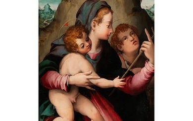 Carlo Portelli, um 1508 – 1574, zug., MADONNA MIT DEM JESUSKNABEN UND JOHANNES DEM TÄUFER