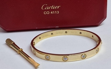 Cartier 18ct Gold (.750) Love Bracelet with 10 x Diamonds, i...