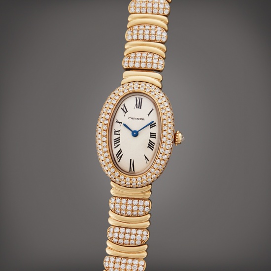 Cartier Reference 0559 Baignoire | A yellow gold and diamond-set oval bracelet watch, Circa 2005
