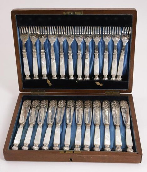 Cased Set of 24 Sheffield Mother of Pearl Handled Fish Knives and Forks, circa 1920s