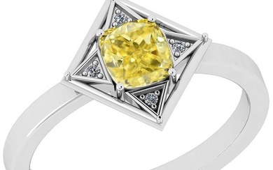 Certified 0.75 Ct GIA Certified Natural Fancy Yellow Diamond And White Diamond Platinum Engagement