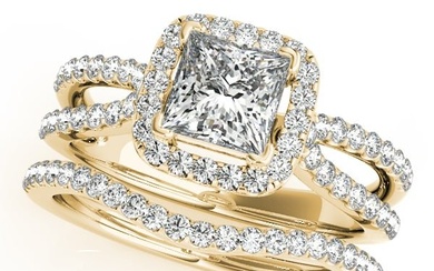 Certified 1.25Ctw SI2/I1 Diamond 14K Yellow Gold Bridal Set Halo Ring