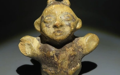 Chancay, Perú Terracotta "Cuchimilco" Anthropomorphic Figure. With Spanish Import License. c. 1000 - 1470 AD. 9 cm. H.