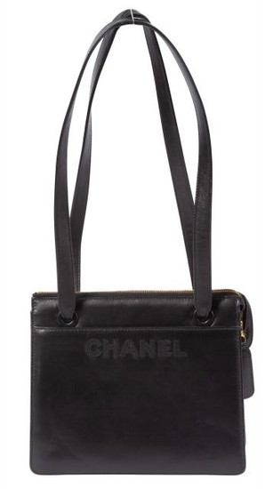 Chanel Black Leather 'Chanel' Long Strap Shoulder Bag