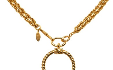 Chanel Gold Plated Double Chain Loupe Magnifying Glass Pendant Necklace