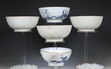 China, a collection of blue and white and white-glazed 'Nanking Cargo' porcelain, Qianlong period, circa 1750