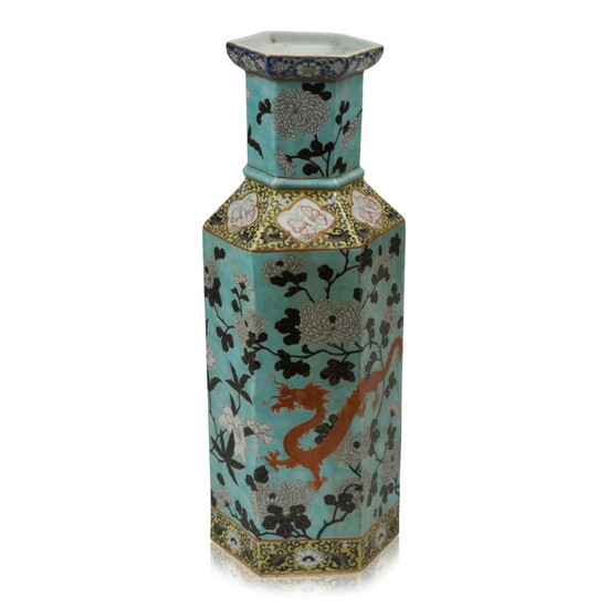 Chinese Hexagonal Turquoise Ground Vase