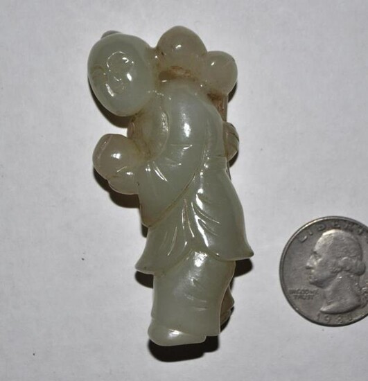 Chinese Pale Celadon Jade Boy with Peaches